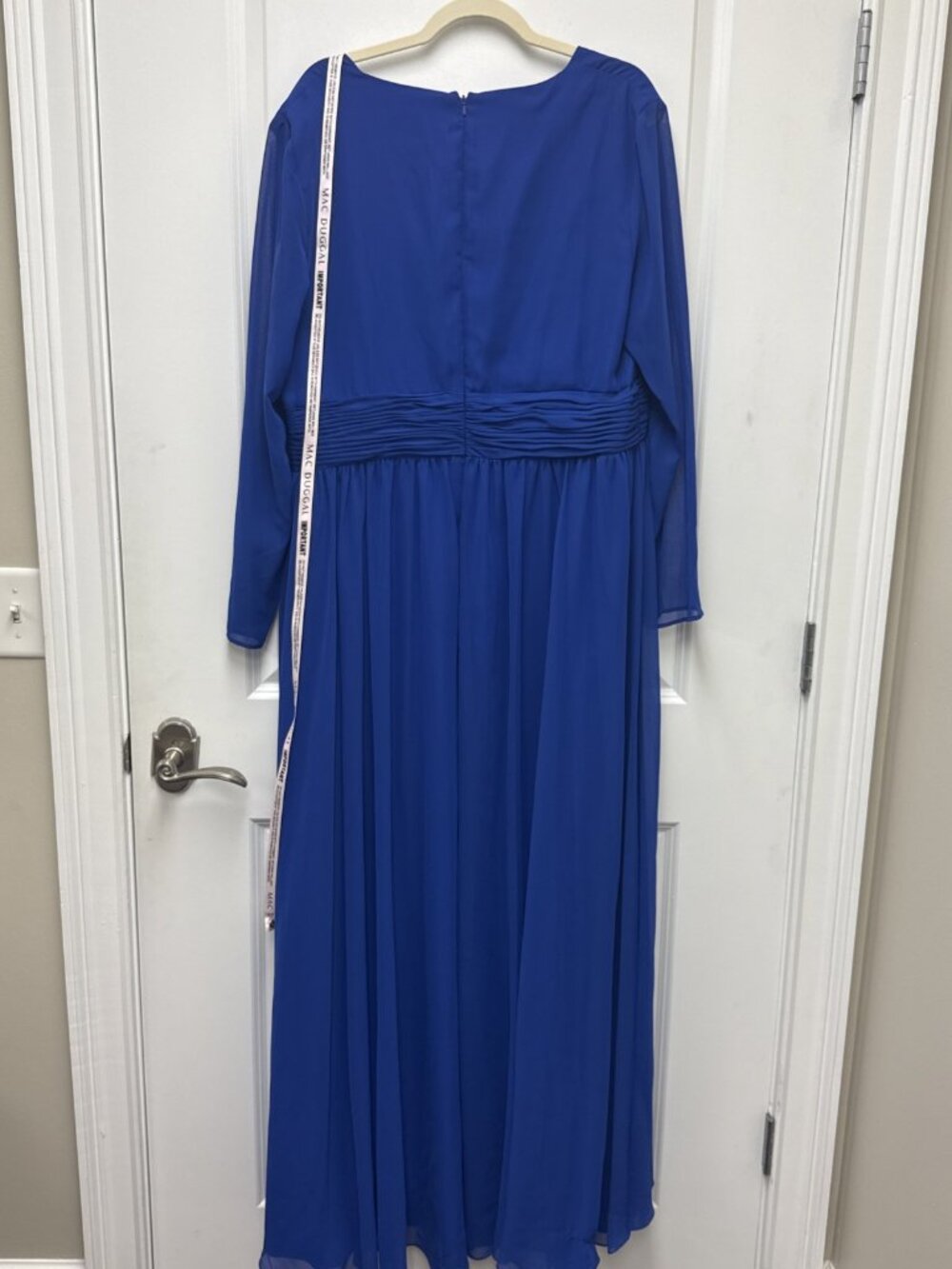 Mac Duggal Size 16 Blue 55680 V-Neck Front Twist Long Sleeve Maxi Gown Dress - Picture 7 of 9